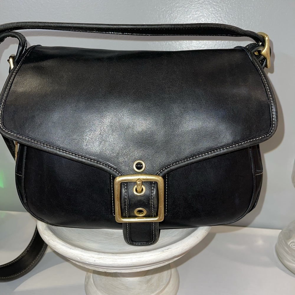 Black Coach Saddle crossbody, vintage.